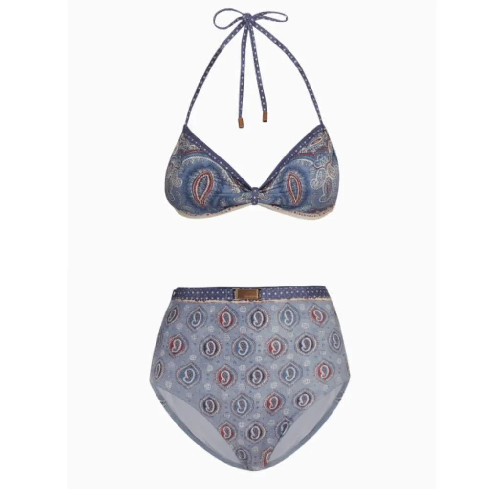 ZIMMERMANN 'Vitali' Paisley-Print 2-Piece Halterneck Bikini Set, Blue. - Picture 3 of 4